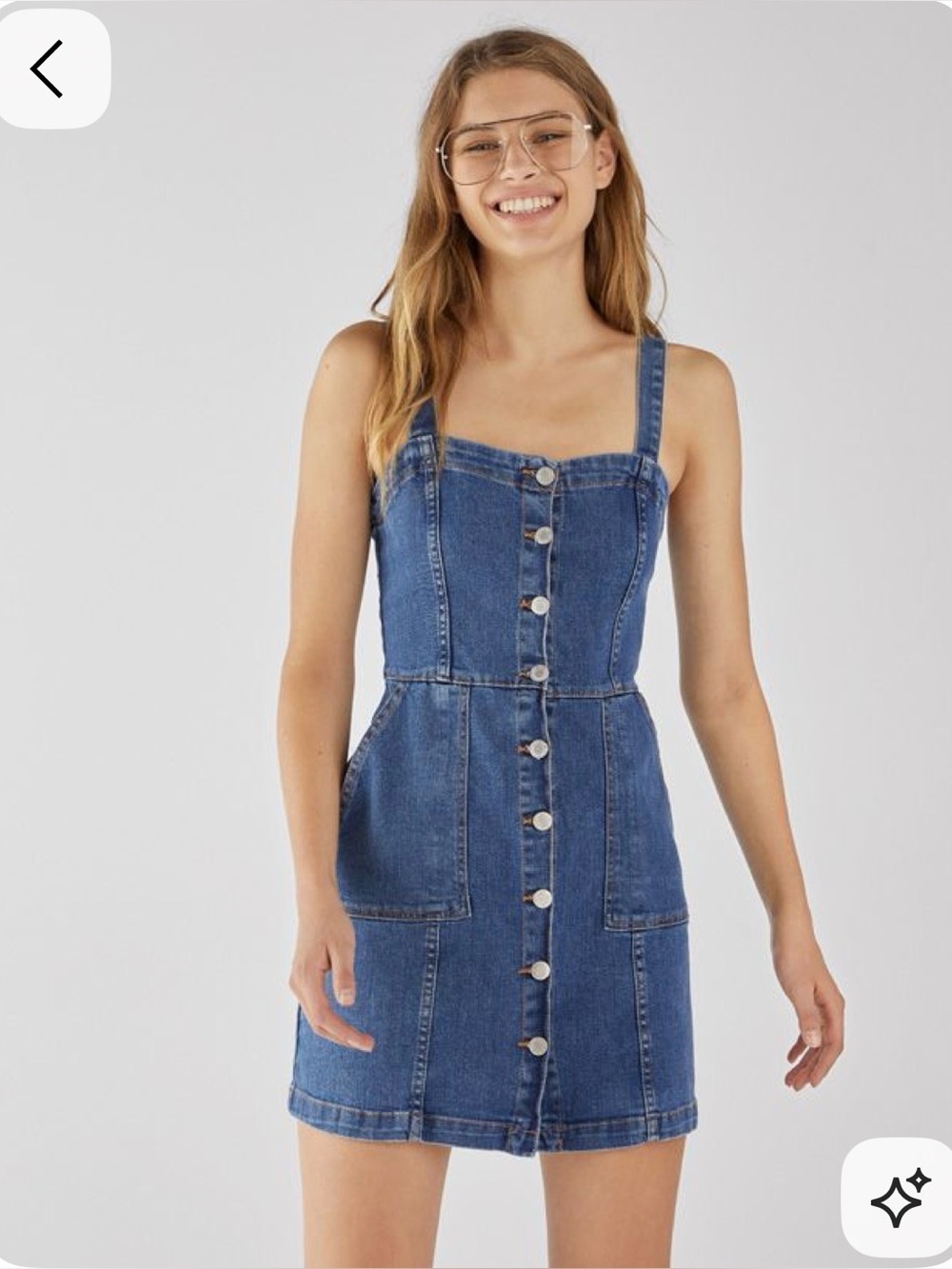 Bershka Blue Denim Button-Front Mini Dress